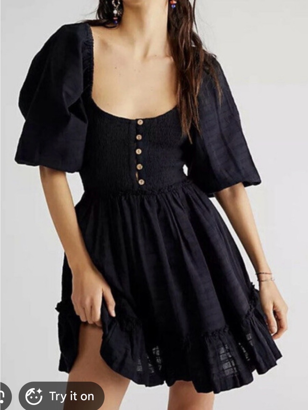 Free People Black Puff Sleeve Mini Dress